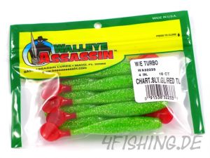 Bass Assassin Walleye Assassin (Turbo Sea Shad) in 4" CHARTREUSE SILVER GLITTER RT