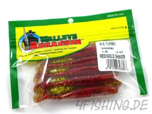 Bass Assassin Walleye Assassin (Turbo Sea Shad) in 4" RED/GOLD SHINER