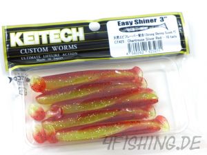 KEITECH Easy Shiner CHARTREUSE SILVER RED in 3" - aromatisierter Topgummi aus Japan