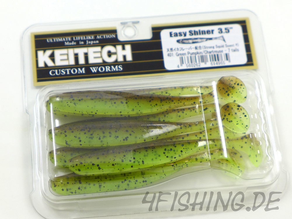 4fishing.de - Keitech, Easy Shiner, 3,5, Green Pumpkin / Chartreuse