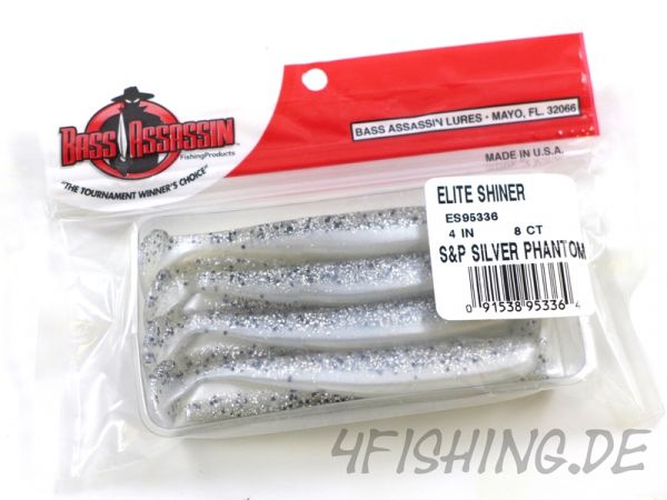 Bass Assassin ELITE SHINER in 4" Farbe S & P SILVER PHANTOM