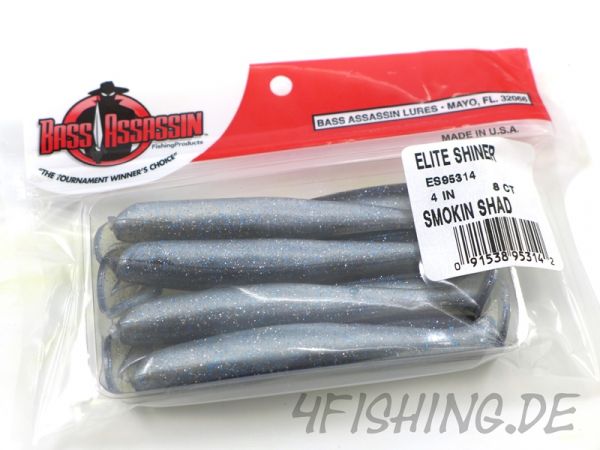 Bass Assassin ELITE SHINER in 4" Farbe SMOKIN SHAD