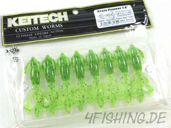 Der Crazy Flapper von KEITECH in 2,8" Farbe CHARTREUSE PEPPER SHAD