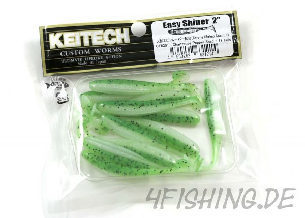 KEITECH Easy Shiner CHARTREUSE PEPPER SHAD in 2" - aromatisierter Topgummi aus Japan