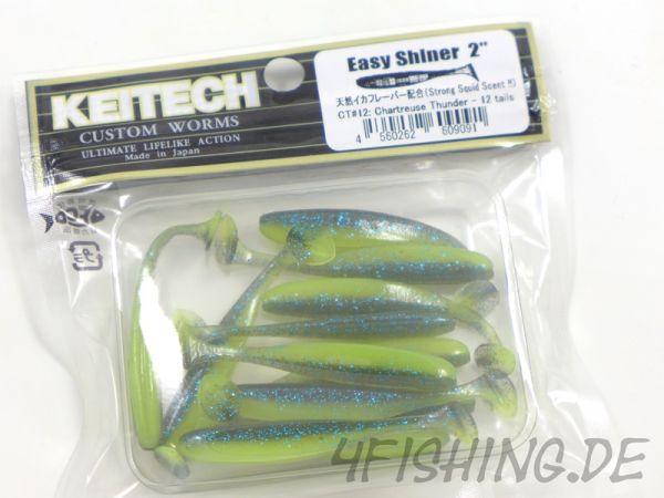 KEITECH Easy Shiner CHARTREUSE THUNDER in 2" - aromatisierter Topgummi aus Japan