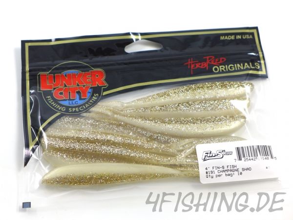 Lunker City Fin-S Fish in 4" CHAMPAGNE SHAD