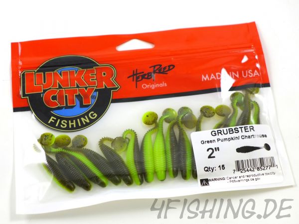 Lunker City: Der kleine Grubster in 2" Farbe GREEN PUMPKIN / CHARTREUSE (BA-Edition)