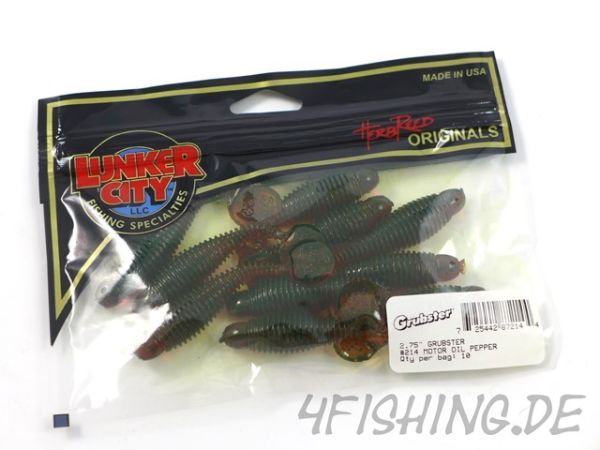 Lunker City: Grubster in 2,75" Farbe MOTOROIL PEPPER - der Barschkiller!!!