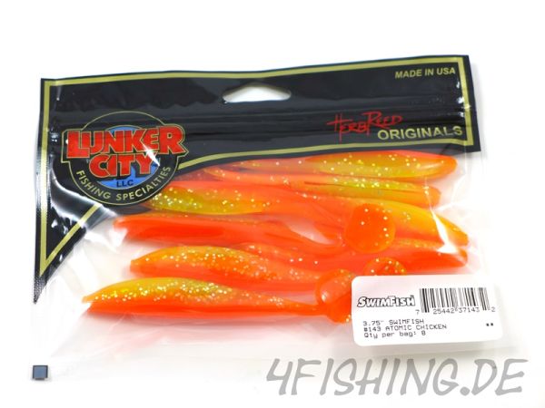 Der SWIMFISH in 3,75" von LUNKER CITY - ATOMIC CHICKEN