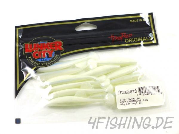 Der SWIMFISH in 2,75" von LUNKER CITY - CHARTREUSE SHAD