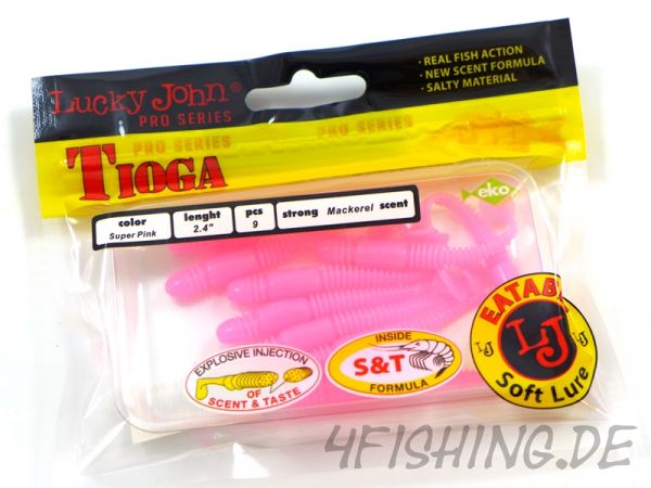 Lucky John Pro Series TIOGA in 2,4" (6,1 cm) in F05 SUPER PINK - der Barsch- & Forellenkiller!!!