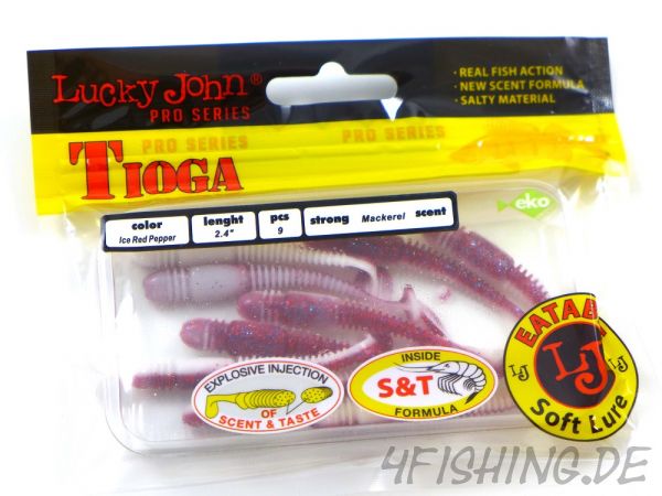 Lucky John Pro Series TIOGA in 2,4" (6,1 cm) in ICE RED PEPPER - der Barsch- & Forellenkiller!!!