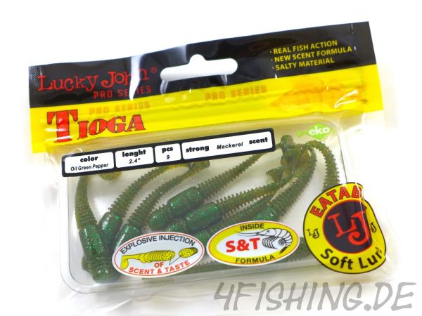 Lucky John Pro Series TIOGA in 2,4" (6,1 cm) in OIL GREEN PEPPER - der Barsch- & Forellenkiller!!!
