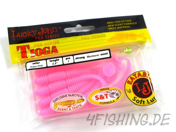 Lucky John Pro Series TIOGA in 2,9" (7,4 cm) in F05 SUPER PINK - der Raubfischkiller!!!