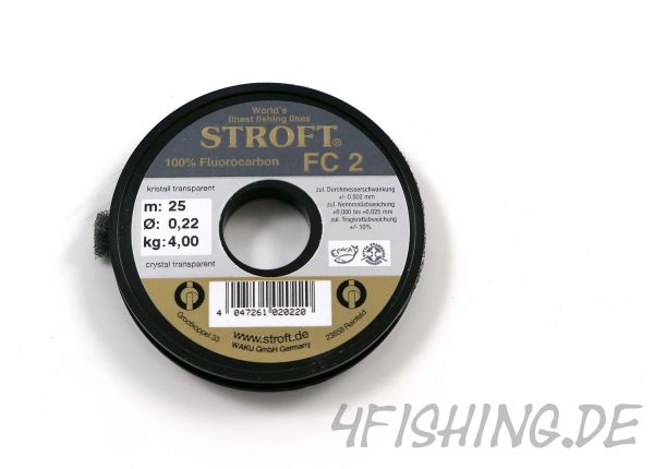 STROFT FC 2 - 100% Fluorocarbon in Stroftqualität 25 m in versch. Stärken - Vorfach, Tippet