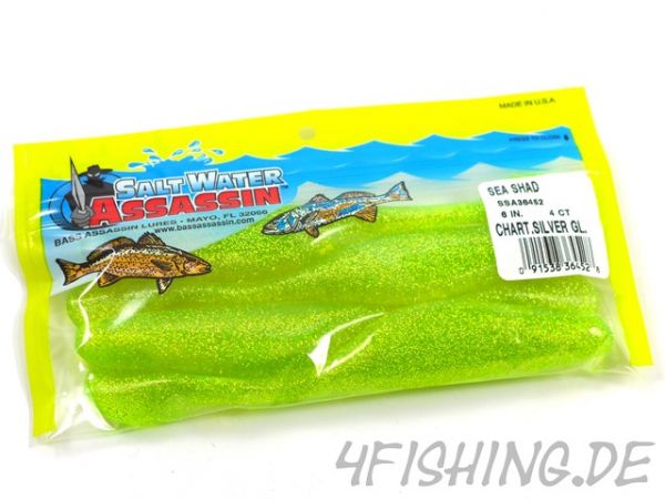 Bass Assassin Sea Shad in 6inch (ca.16cm) CHARTREUSE GLITTER