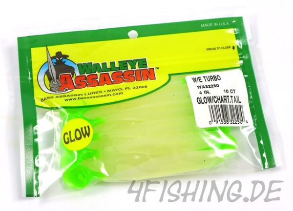 Bass Assassin Walleye Assassin (Turbo Sea Shad) in 4" GLOW CT