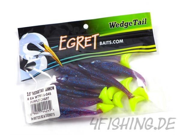 ABVERKAUF: Wedge Tail Minnow (Egret Baits) in 3,5" Farbe "PURPLE CHARTREUSE"