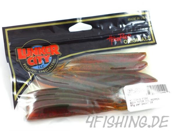 Lunker City Fin-S Fish in 4" MOTOROIL PEPPER
