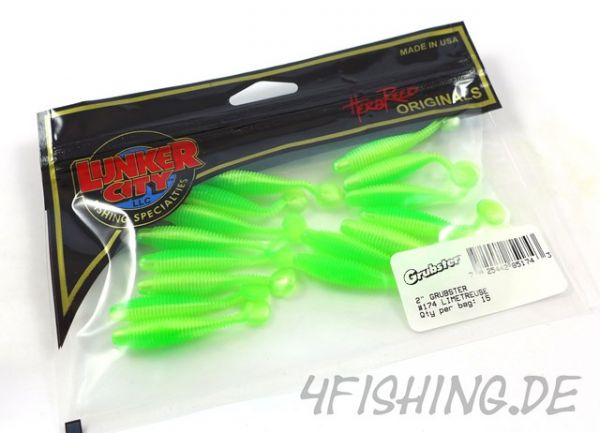 Lunker City: Der kleine Grubster in 2" Farbe LIMETREUSE - Barsch- & Forellenkiller!!!