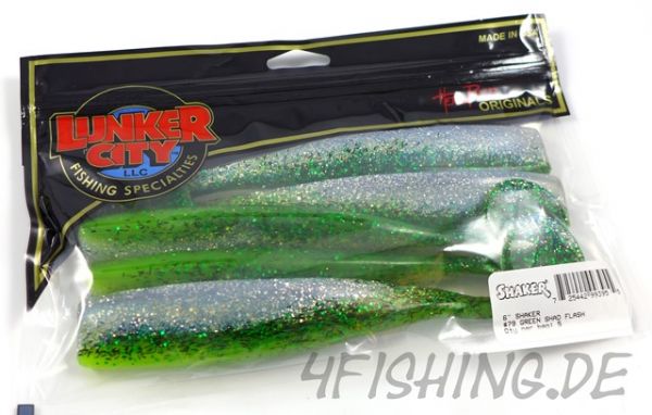 Lunker City Shaker in 6" (ca.16cm) GREEN SHAD FLASH