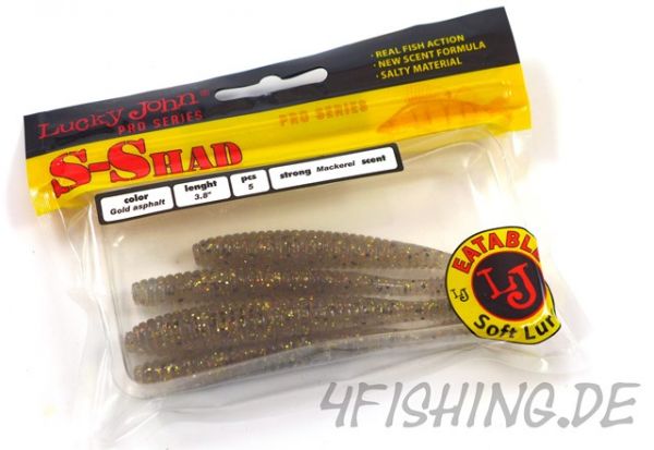 Lucky John Pro Series "S-Shad" 3,8" (9,6 cm) in GOLD ASPHALT
